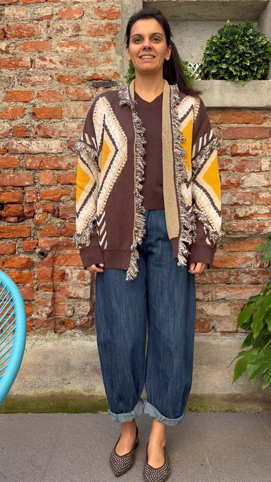 TENSIONE IN - CARDIGAN ROMBI - CHOCO