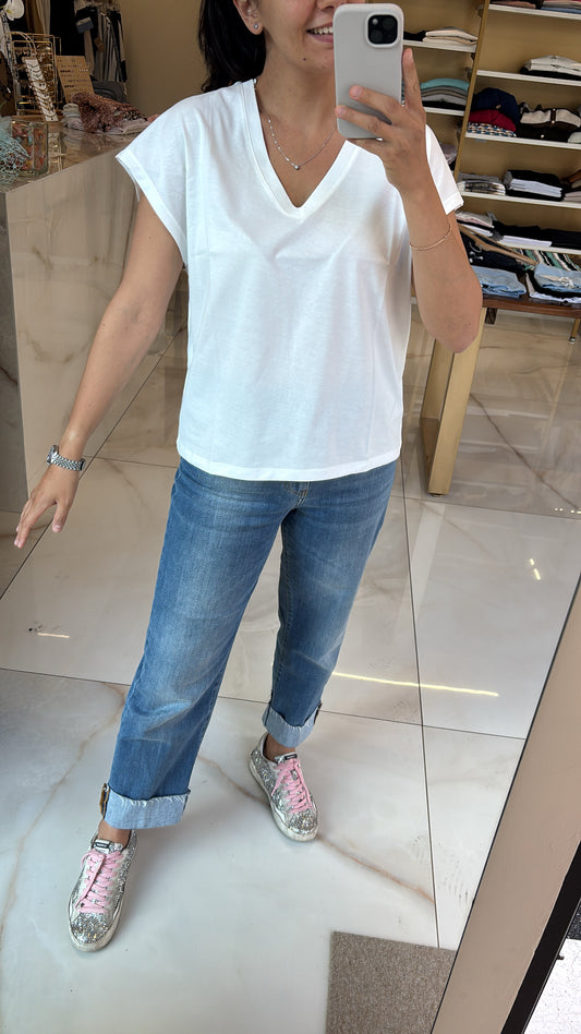 SUSY MIX - T SHIRT scollo v - BIANCA