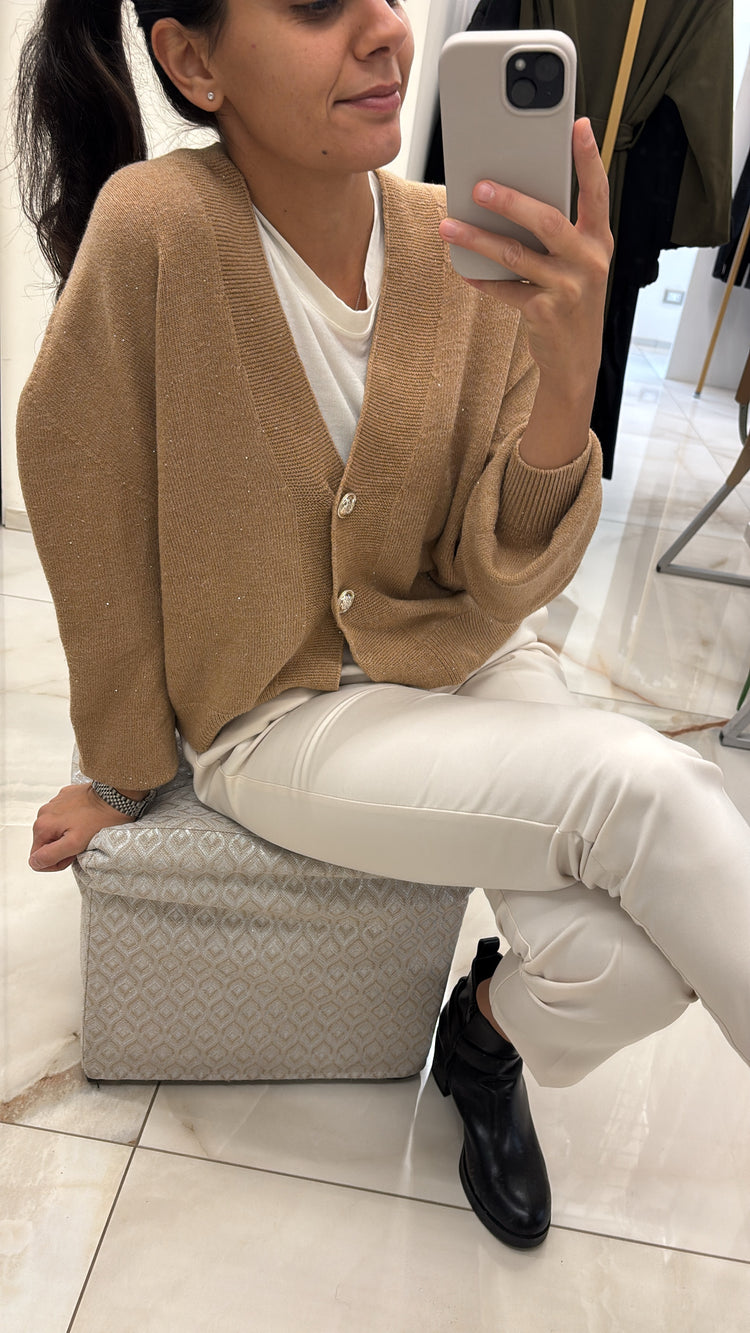 SUSY MIX - CARDIGAN CROP - MICRO PAILLETTES - MIELE