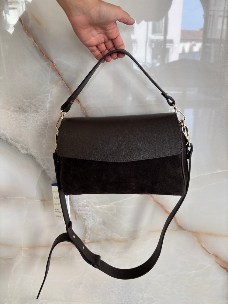 BORSA SUEDE E PELLE  - TESTA DI MORO