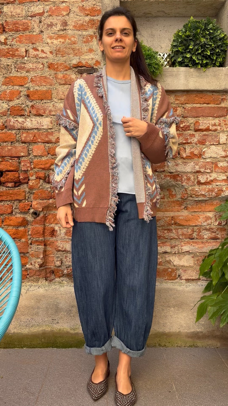TENSIONE IN - CARDIGAN ROMBI - CELESTE