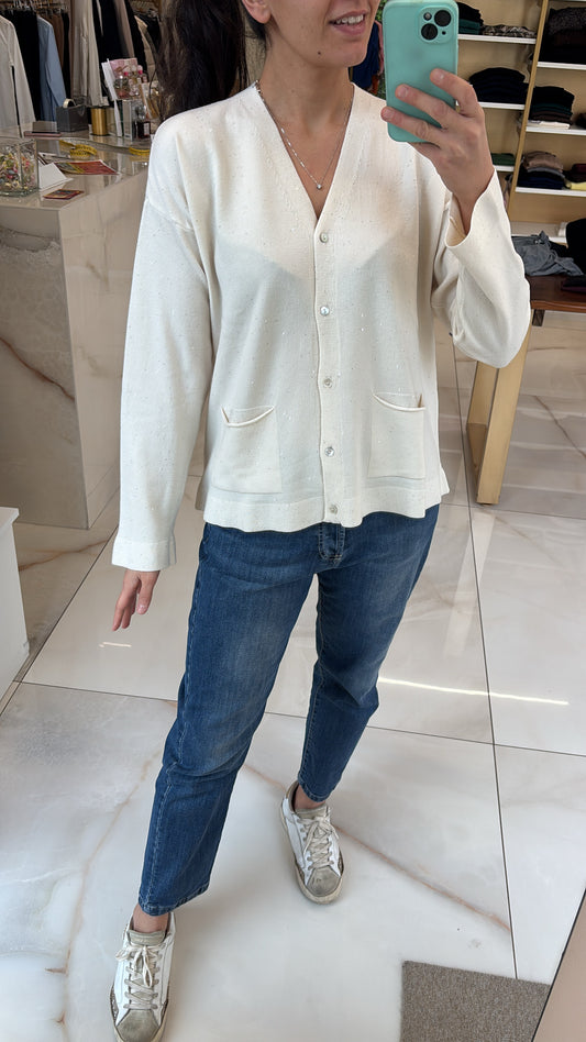 SUSY MIX - CARDIGAN PAILLETTES - CREMA