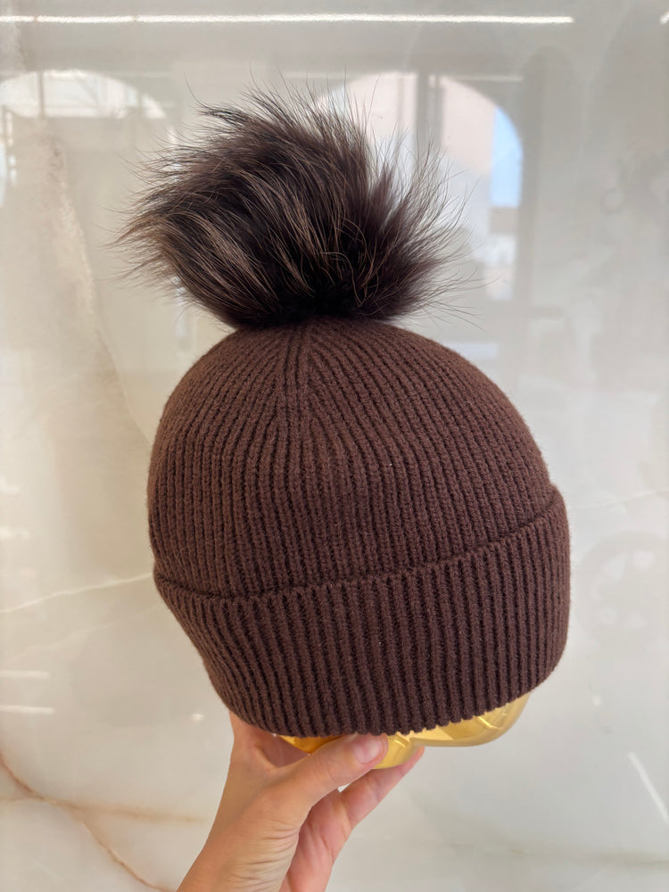 BERRETTA CON PON PON E RISVOLTO - SKIE - BLU CINA