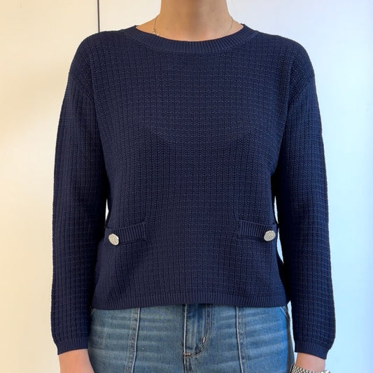 SUSY MIX - MAGLIA BOTTONI STRASS - BLU