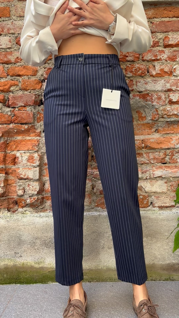 TENSIONE IN - PANTALONE A SIGARETTA GESSATO - BLU