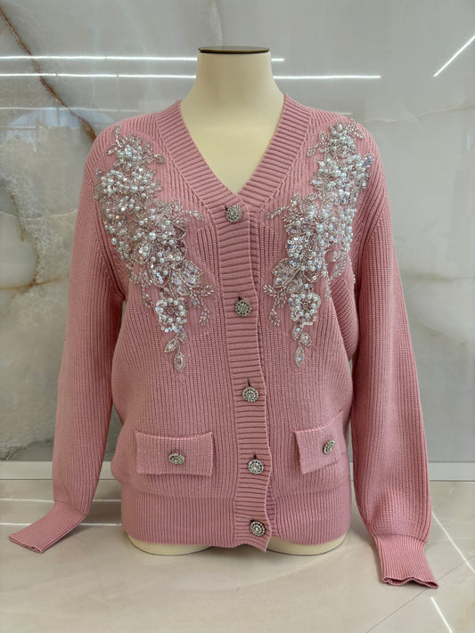 CARDIGAN - RICAMO - ROSA