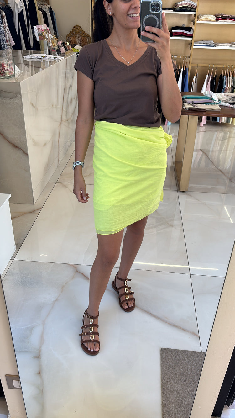 TENSIONE IN - GONNA IN MUSSOLA DI COTONE - GIALLO LIME