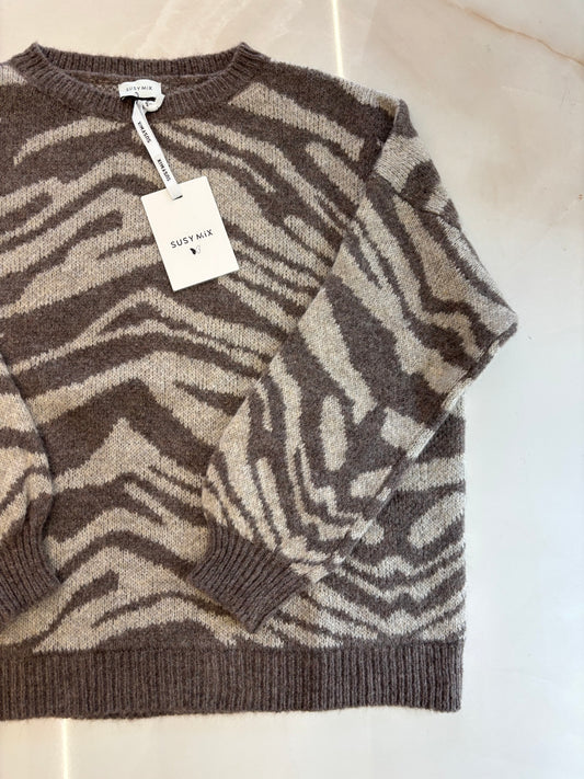 SUSY MIX - MAGLIONE ZEBRATO - FANGO TAUPE