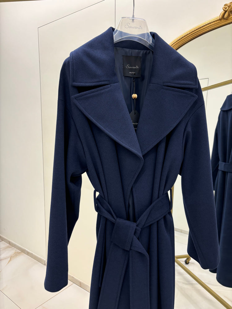 SOUVENIR - CAPPOTTO CON CINTURA - BLU NOTTE