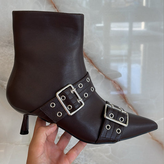 STIVALETTO DUE FIBBIE - MARRONE