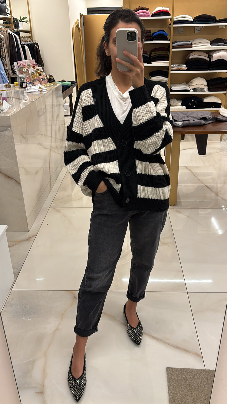 SUSY MIX - CARDIGAN RIGATO - NERO