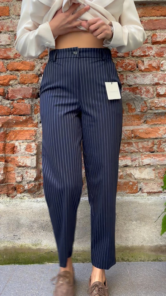 TENSIONE IN - PANTALONE A SIGARETTA GESSATO - BLU