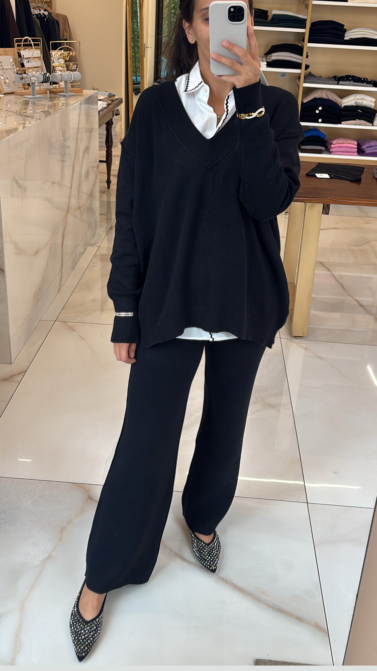 SUSY MIX -  COMPLETO MAGLIA V + PANTALONE - NERO