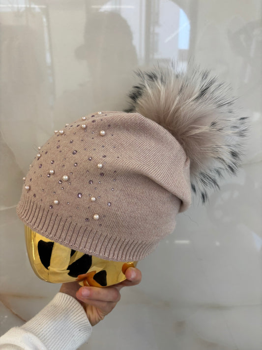 BERRETTA CON PON PON E STRASS - ROXY - ROSA ANTICO