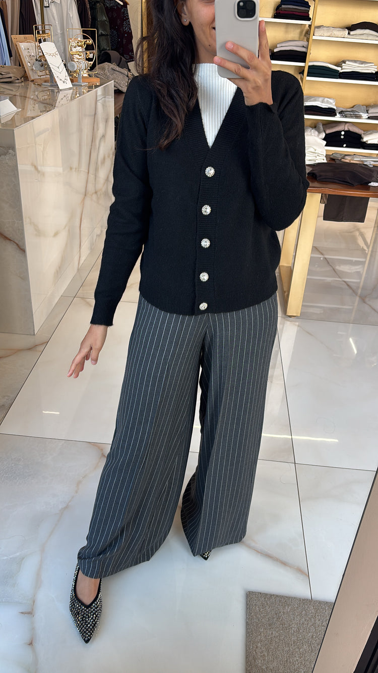 SUSY MIX - CARDIGAN BOTTONE GIOIELLO -  NERO