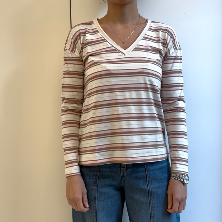 SUSY MIX - MAGLIA SCOLLO V RIGATA - ROSA