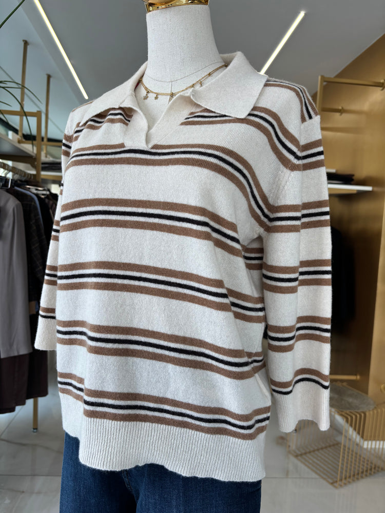 SUSY MIX - POLO IN MAGLIA A RIGHE - PANNA