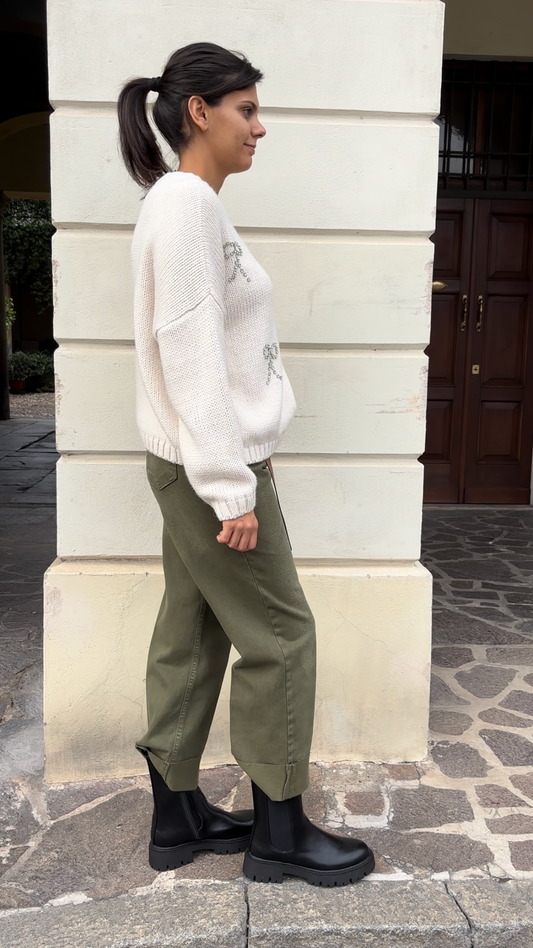 HAVEONE - PANTALONE " MANDY " - VERDE MILITARE