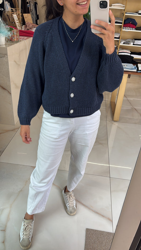 HAVEONE - CARDIGAN TRE BOTTONI GIOIELLO - BLU NOTTE