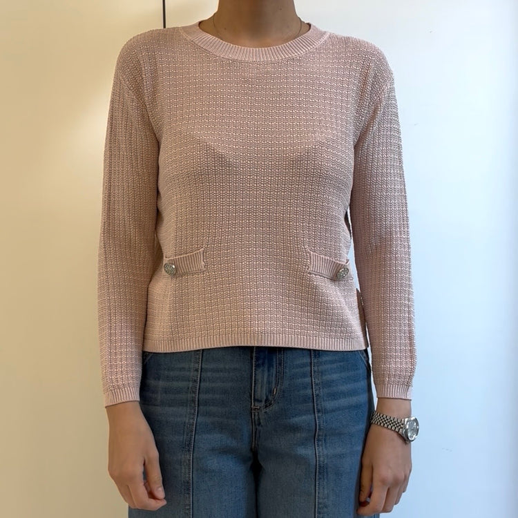 SUSY MIX - MAGLIA BOTTONI STRASS - ROSA