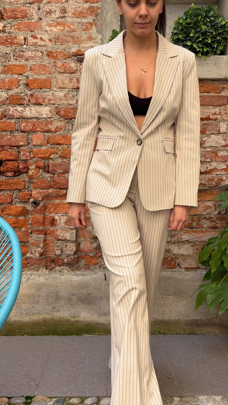 TENSIONE IN - PANTALONE GESSATO - BEIGE