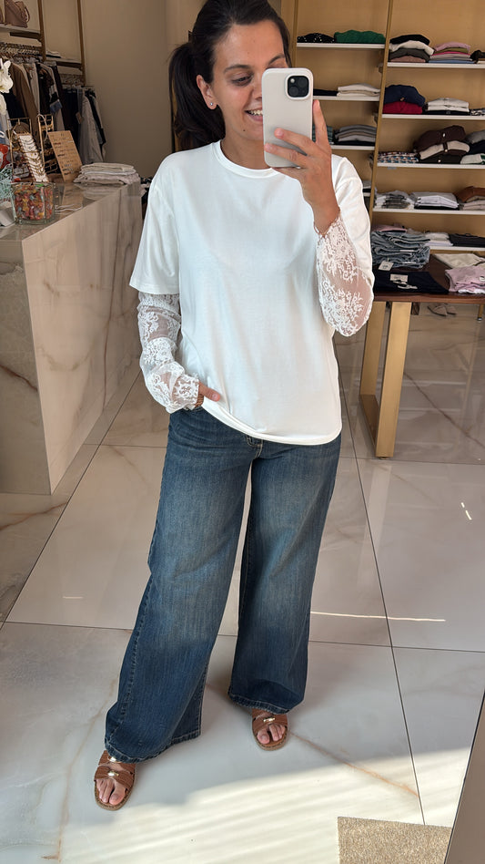 HAVEONE - T SHIRT PIZZO - BIANCA