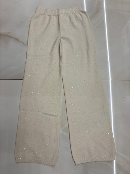SUSY MIX - PANTALONE PALAZZA CON MICROPAILLETTES - LATTE