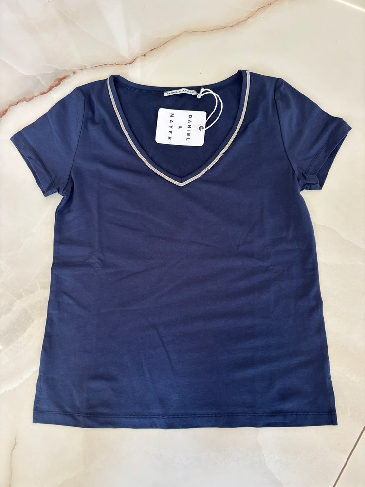 DANIEL & MAYER - T SHIRT SEMPLICE SCOLLO A V - BLU