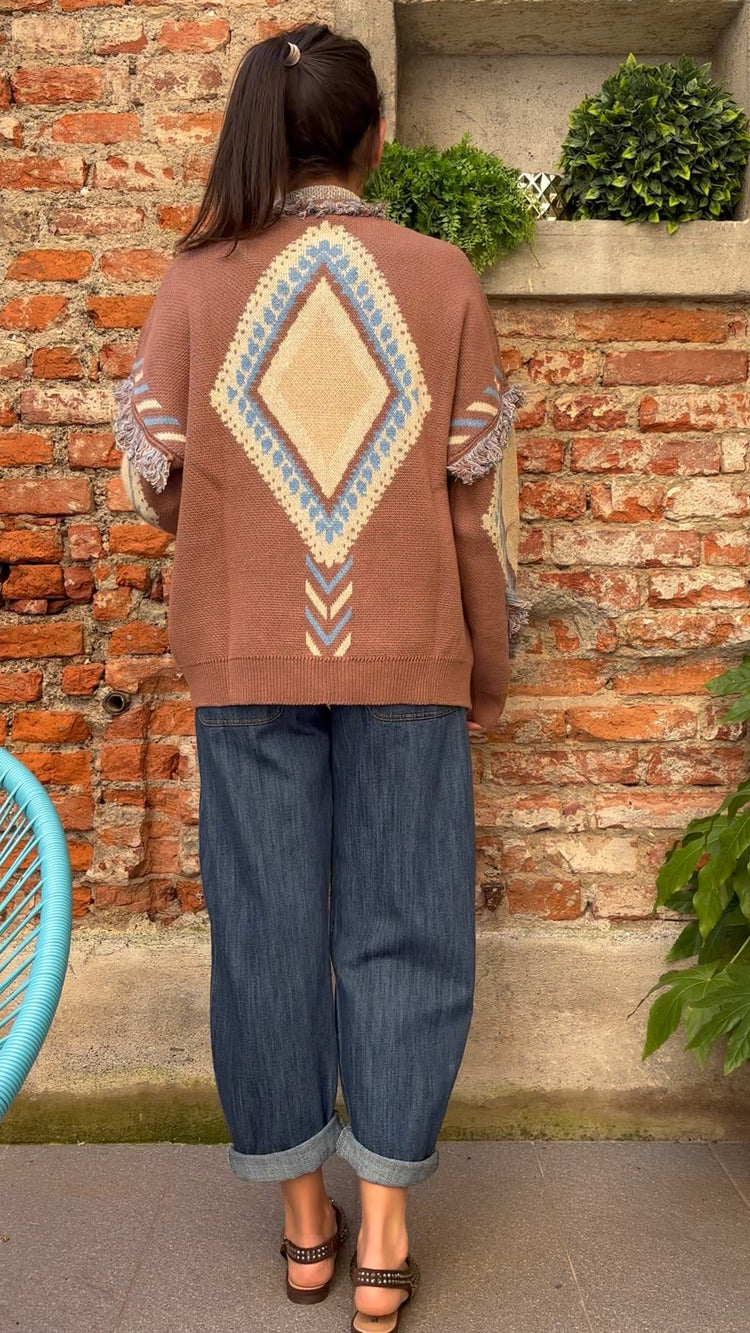 TENSIONE IN - CARDIGAN ROMBI - CELESTE