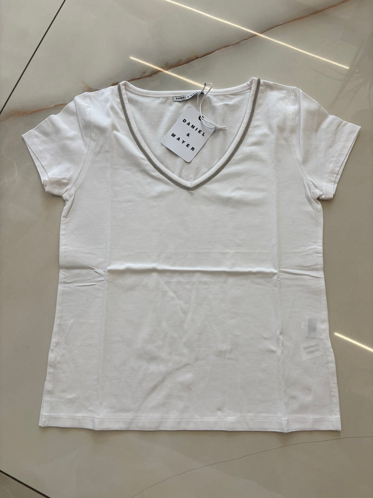 DANIEL & MAYER - T SHIRT SEMPLICE SCOLLO A V - BIANCO