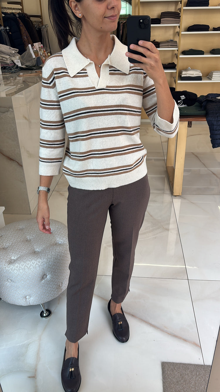SUSY MIX - POLO IN MAGLIA A RIGHE - PANNA