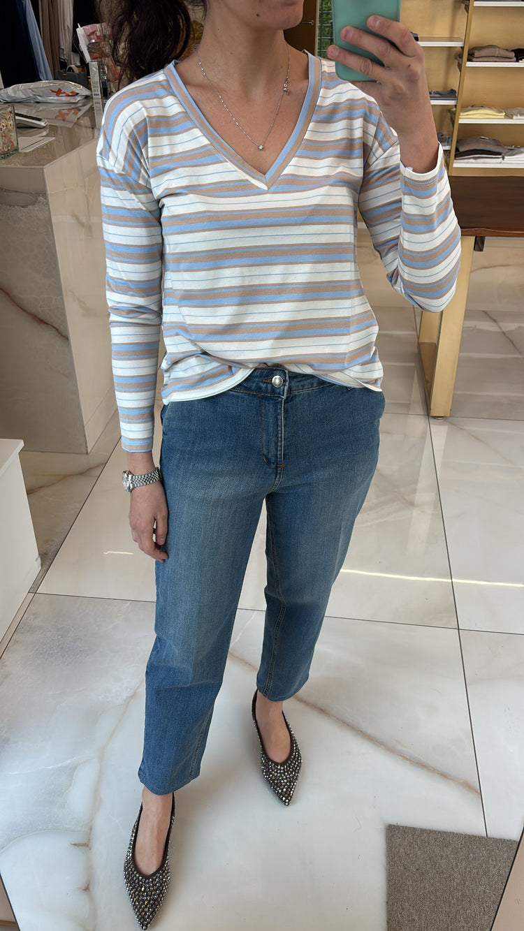 SUSY MIX - MAGLIA SCOLLO V RIGATA - ROSA