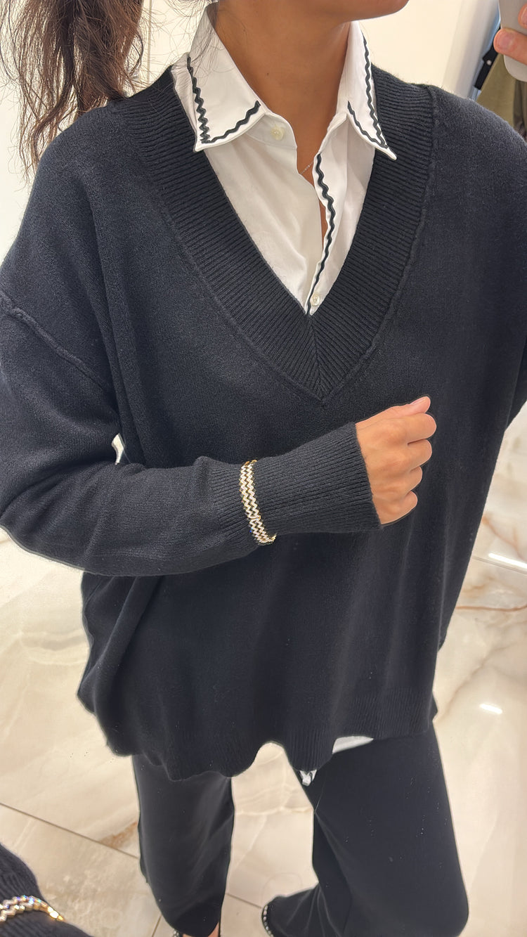 SUSY MIX -  COMPLETO MAGLIA V + PANTALONE - NERO