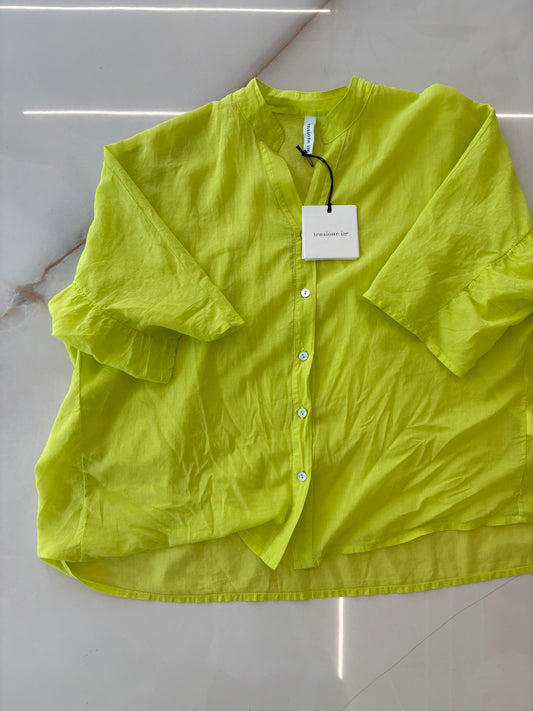 TENSIONE IN - CAMICIA IN MUSSOLA DI COTONE - GIALLO LIME