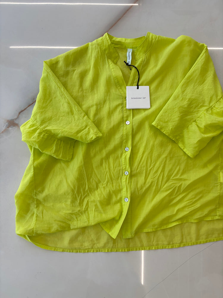TENSIONE IN - CAMICIA IN MUSSOLA DI COTONE - GIALLO LIME