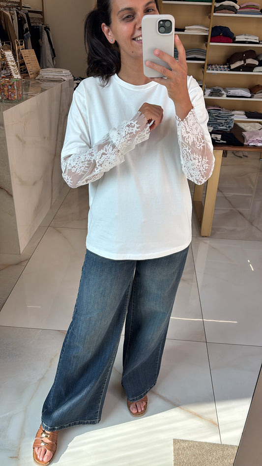 HAVEONE - T SHIRT PIZZO - BIANCA