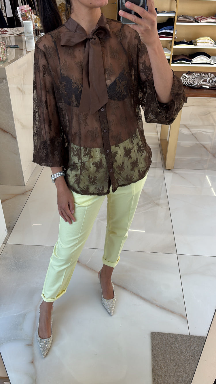 Susy mix - Maglia pizzo e fiocco  - marrone