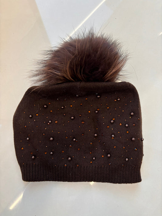 BERRETTA CON PON PON E STRASS - ROXY - BROWN