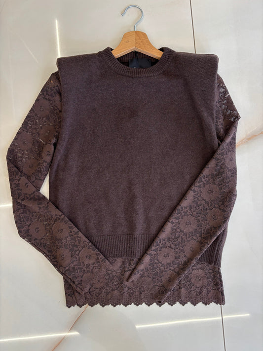 SUSY MIX - MAGLIA PIZZO MANICA 3 / 4 - MORO
