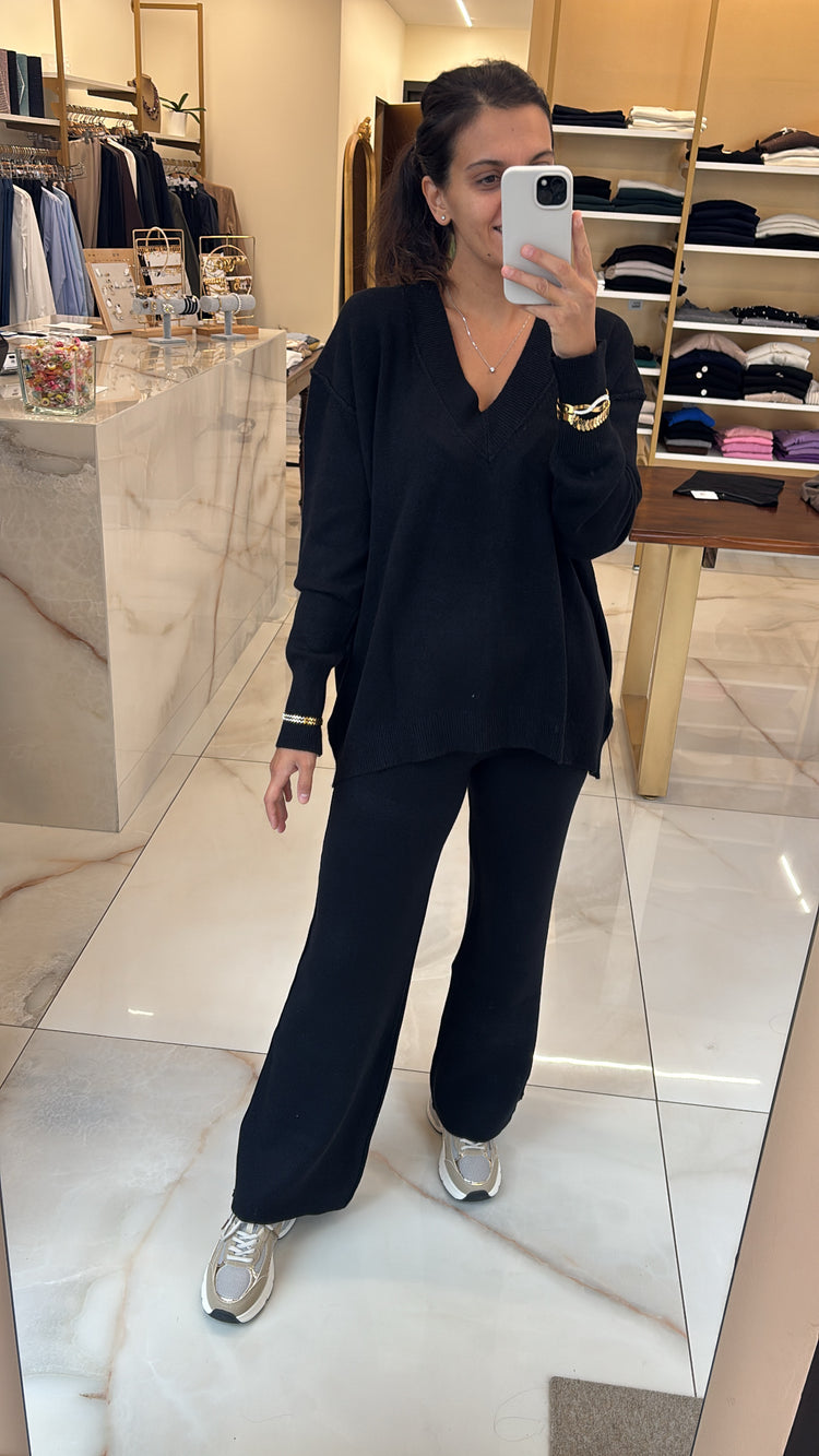 SUSY MIX -  COMPLETO MAGLIA V + PANTALONE - NERO