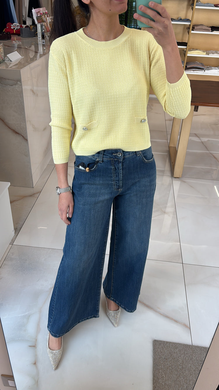 SUSY MIX - MAGLIA BOTTONI STRASS - GIALLO