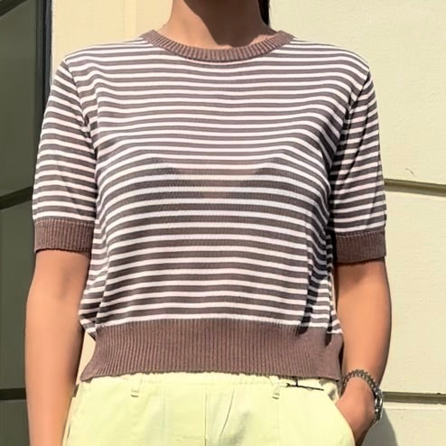 SUSY MIX - MAGLIA RIGATA MANICA 3/4 - FANGO