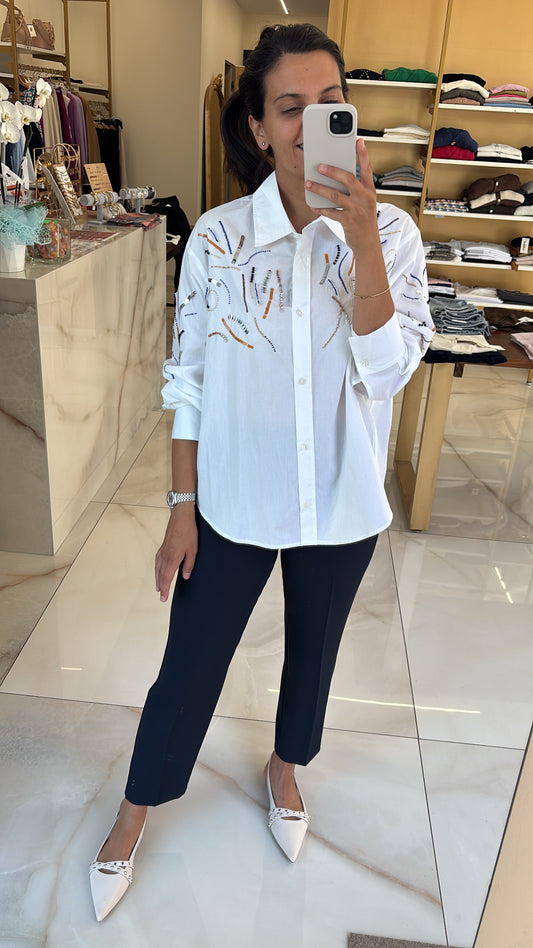 CAMICIA STRASS RICAMO - BIANCA