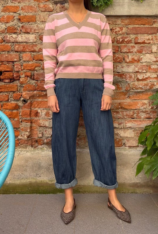 TENSIONE IN - MAGLIA V RIGHE - ROSA