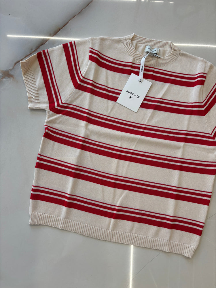 Susy mix - Maglia righe - panna e rossa