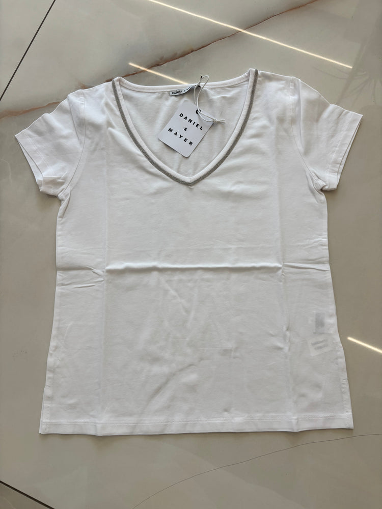 DANIEL & MAYER - T SHIRT SEMPLICE SCOLLO A V - BIANCO