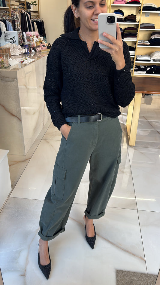 SUSY MIX - POLO PAILLETTES - NERO