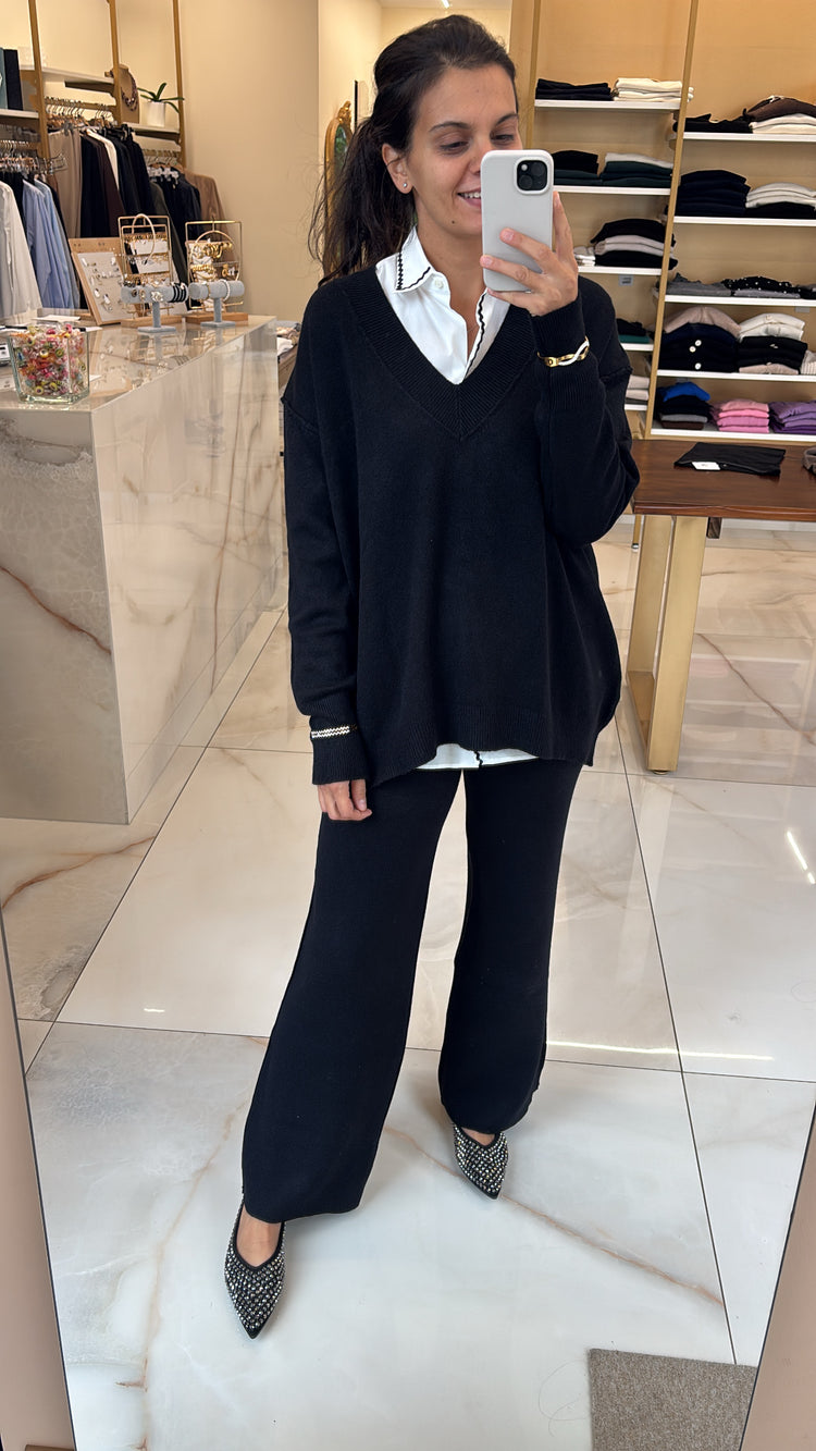 SUSY MIX -  COMPLETO MAGLIA V + PANTALONE - NERO