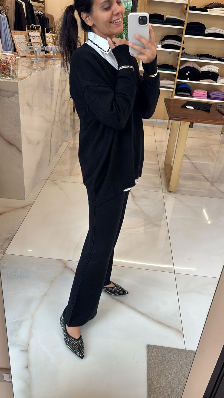 SUSY MIX -  COMPLETO MAGLIA V + PANTALONE - NERO