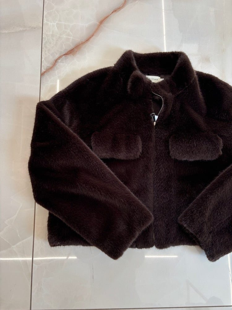 SUSY MIX - GIACCA ZIP CON PELO - MORO